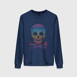 Свитшот хлопковый женский Пиксельный череп, цвет: тёмно-синий
