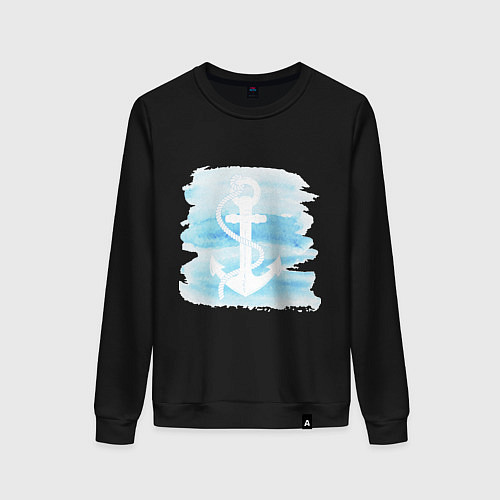 Женский свитшот Якорь на акварельном фоне / Черный – фото 1
