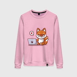 Свитшот хлопковый женский Cute fox and laptop, цвет: светло-розовый