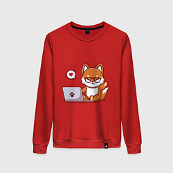 Свитшот хлопковый женский Cute fox and laptop, цвет: красный