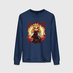 Свитшот хлопковый женский Огненный Столп Kimetsu no Yaiba, цвет: тёмно-синий