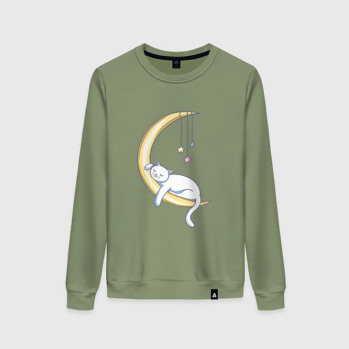Женский свитшот Спящий на луне кот / Авокадо – фото 1