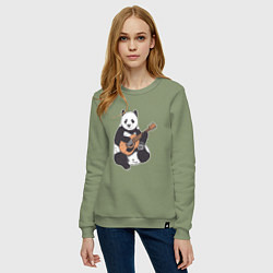 Свитшот хлопковый женский Панда гитарист Panda Guitar, цвет: авокадо — фото 2