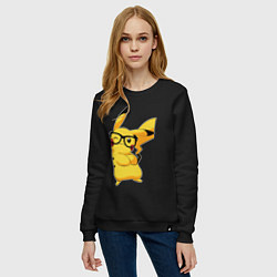 Свитшот хлопковый женский Веселый Пикачу в очках, цвет: черный — фото 2