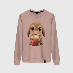 Свитшот хлопковый женский Кролик Баскетболист, цвет: пыльно-розовый