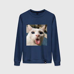 Свитшот хлопковый женский Мем про кота, цвет: тёмно-синий