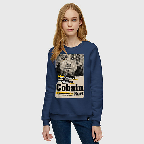 Женский свитшот Kurt Cobain paper cuts / Тёмно-синий – фото 3