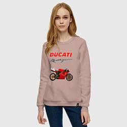 Свитшот хлопковый женский DUCATI ДУКАТИ MOTOSPORT, цвет: пыльно-розовый — фото 2