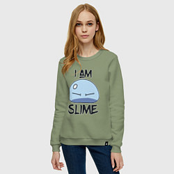 Свитшот хлопковый женский I AM SLIME, Я СЛИЗЬ, цвет: авокадо — фото 2