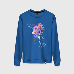 Свитшот хлопковый женский Акварель цветы, цвет: синий