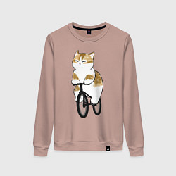 Свитшот хлопковый женский Котик на велосипеде, цвет: пыльно-розовый