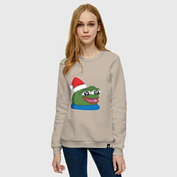 Свитшот хлопковый женский Pepe, pepe happy, Пепе хеппи, pepe happy new year, цвет: миндальный — фото 2