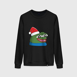 Свитшот хлопковый женский Pepe, pepe happy, Пепе хеппи, pepe happy new year, цвет: черный