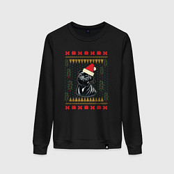 Свитшот хлопковый женский Рождественский свитер Черный мопс, цвет: черный