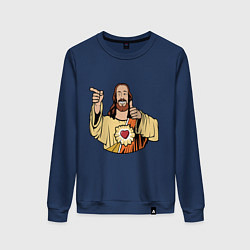 Свитшот хлопковый женский Dogma - smile Jesus like, цвет: тёмно-синий