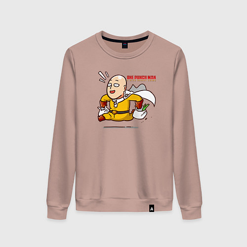 Женский свитшот Счастливый Сайтама с пакетами продуктов One Punch- / Пыльно-розовый – фото 1