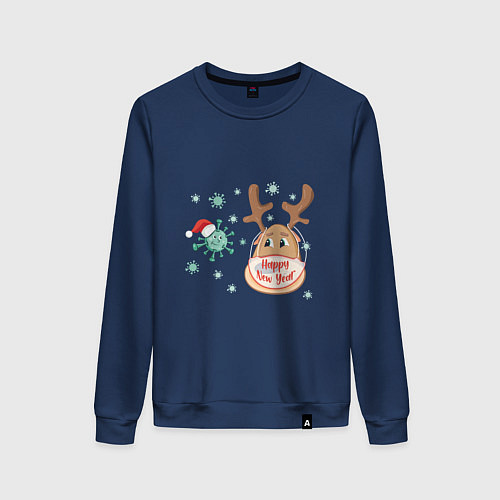 Женский свитшот Вирус и олень / Тёмно-синий – фото 1
