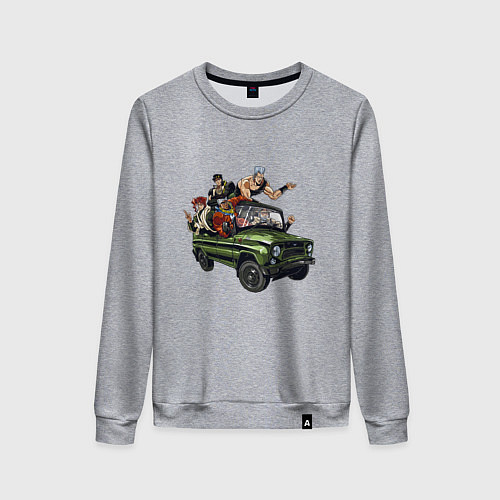 Женский свитшот Персонажи жожо едут на уазике джо джо / Меланж – фото 1