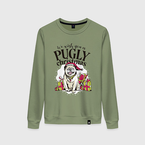 Женский свитшот Pugly Christmas / Авокадо – фото 1