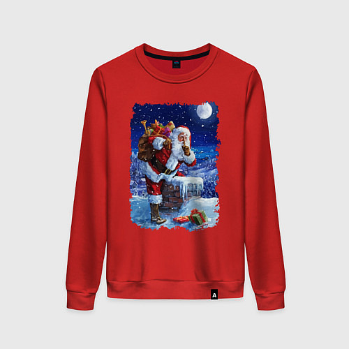 Женский свитшот Дед Мороз с подарками на крыше / Красный – фото 1