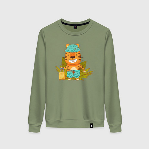 Женский свитшот Тигр турист - путешественник / Авокадо – фото 1