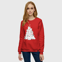 Свитшот хлопковый женский НОВОГОДНЯЯ ЕЛКА ИЗ КОТОВ, цвет: красный — фото 2