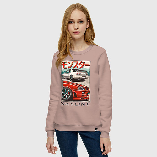 Женский свитшот Nissan Skyline Ниссан Скайлайн / Пыльно-розовый – фото 3