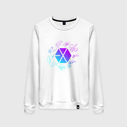 Свитшот хлопковый женский EXO BAND NEON LOGO АВТОГРАФЫ, цвет: белый