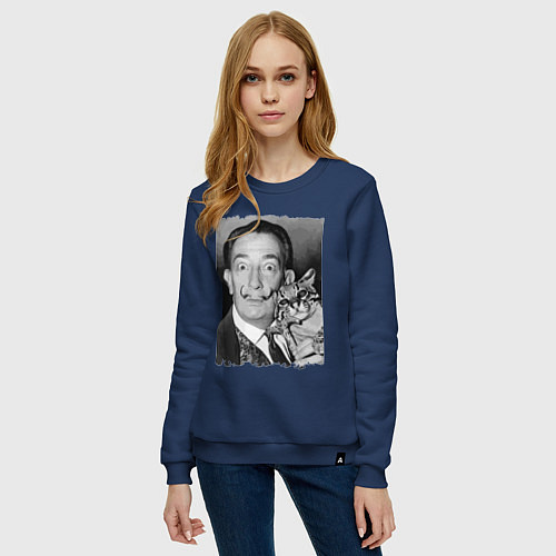 Женский свитшот Salvador Dali & nice cat / Тёмно-синий – фото 3