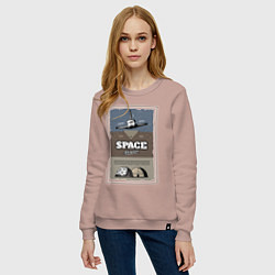 Свитшот хлопковый женский Space adventure a scientific odyssey, цвет: пыльно-розовый — фото 2