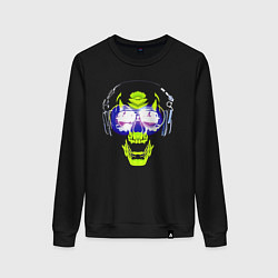 Свитшот хлопковый женский Neon skull - music lover, цвет: черный