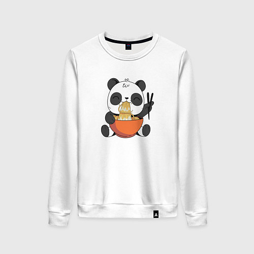 Женский свитшот Cute Panda Eating Ramen / Белый – фото 1