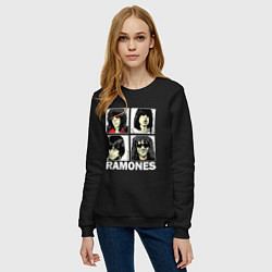 Свитшот хлопковый женский Ramones, Рамонес Портреты, цвет: черный — фото 2
