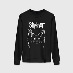 Свитшот хлопковый женский Slipknot, Слипкнот Рок кот, цвет: черный