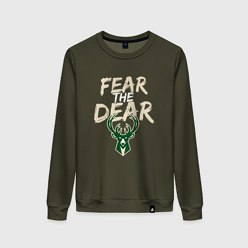 Женский свитшот Milwaukee Bucks Fear the dear Милуоки Бакс / Хаки – фото 1