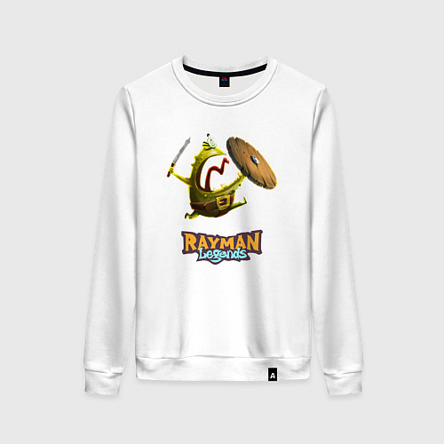 Женский свитшот Rayman Legends Зеленый человечек с щитом / Белый – фото 1