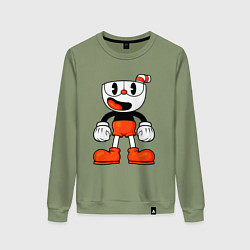 Свитшот хлопковый женский Cuphead красная чашечка, цвет: авокадо
