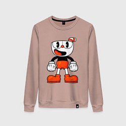 Свитшот хлопковый женский Cuphead красная чашечка, цвет: пыльно-розовый