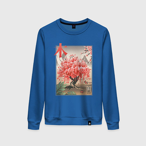 Женский свитшот Цветущая Сакура Япония / Синий – фото 1