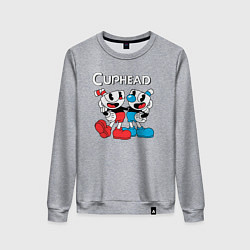 Свитшот хлопковый женский Cuphead Чашечки, цвет: меланж