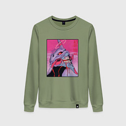 Свитшот хлопковый женский Ева 02 Neon Evangelion, цвет: авокадо