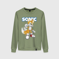 Свитшот хлопковый женский Майлз Тейлз Прауэр Sonic Видеоигра, цвет: авокадо