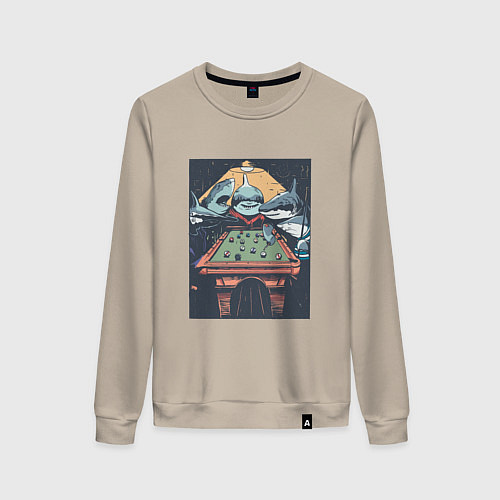 Женский свитшот Акулы играют в бильярд Sharks Playing Pool / Миндальный – фото 1