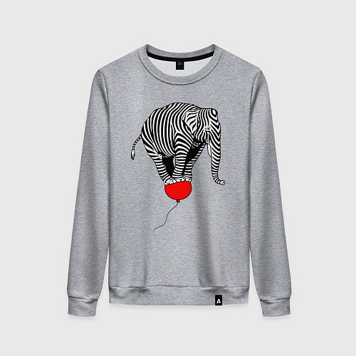 Женский свитшот Слон зебра на воздушном шаре / Меланж – фото 1