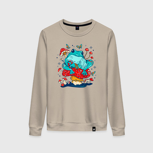 Женский свитшот Лягушка в мухоморах / Миндальный – фото 1