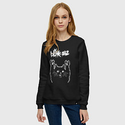 Свитшот хлопковый женский Blink 182 Рок кот, цвет: черный — фото 2