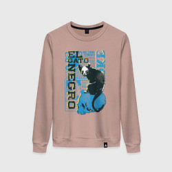 Свитшот хлопковый женский Футболка с изображением черепа кошки, цвет: пыльно-розовый