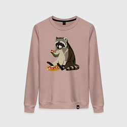 Женский свитшот Енот кушает пиццу