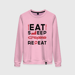 Свитшот хлопковый женский Надпись: Eat Sleep Crysis Repeat, цвет: светло-розовый