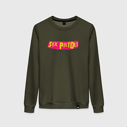 Свитшот хлопковый женский Sex Pistols Yellow-Pink Logo, цвет: хаки